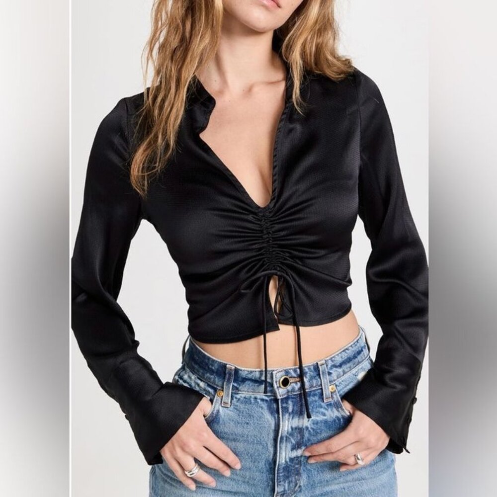 Free People Aurora Black Long Sleeve Crop Blouse